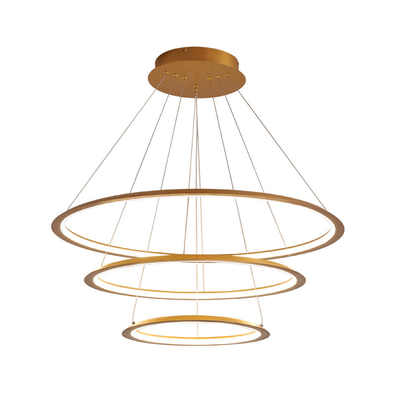 3/4 Tier Slim-Frame Led Chandelier In Gold/Coffee For Elegant Living Room Lighting