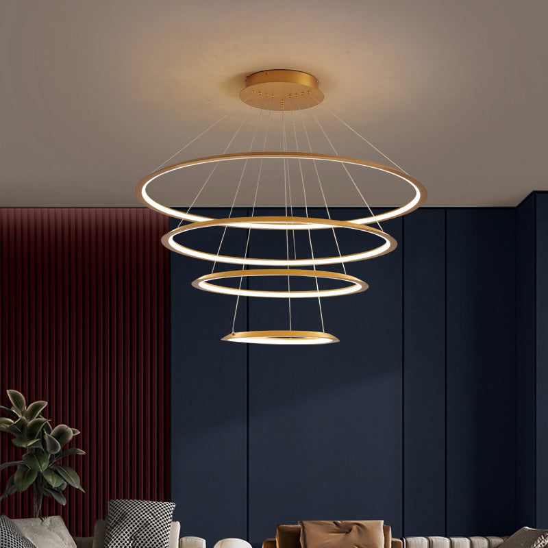 Slim Hoop Pendant LED Chandelier - 3/4 Tiers, Aluminum, Gold/Coffee, Living Room