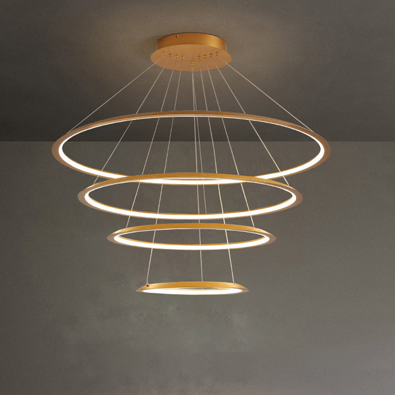 Slim Hoop Pendant LED Chandelier - 3/4 Tiers, Aluminum, Gold/Coffee, Living Room