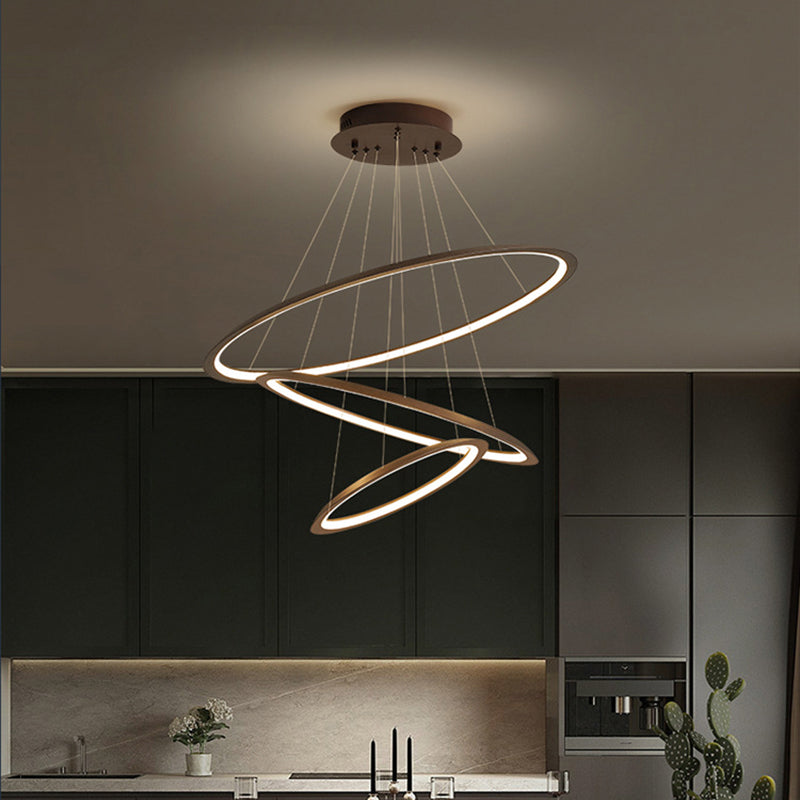 Slim Hoop Pendant LED Chandelier - 3/4 Tiers, Aluminum, Gold/Coffee, Living Room