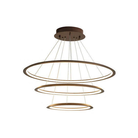 3/4 Tier Slim-Frame Led Chandelier In Gold/Coffee For Elegant Living Room Lighting