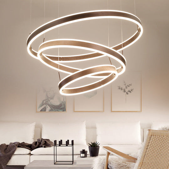 Simple Acrylic LED Chandelier Pendant - 2/3 Tiered Tapered Parlor Hanging Lamp in Coffee