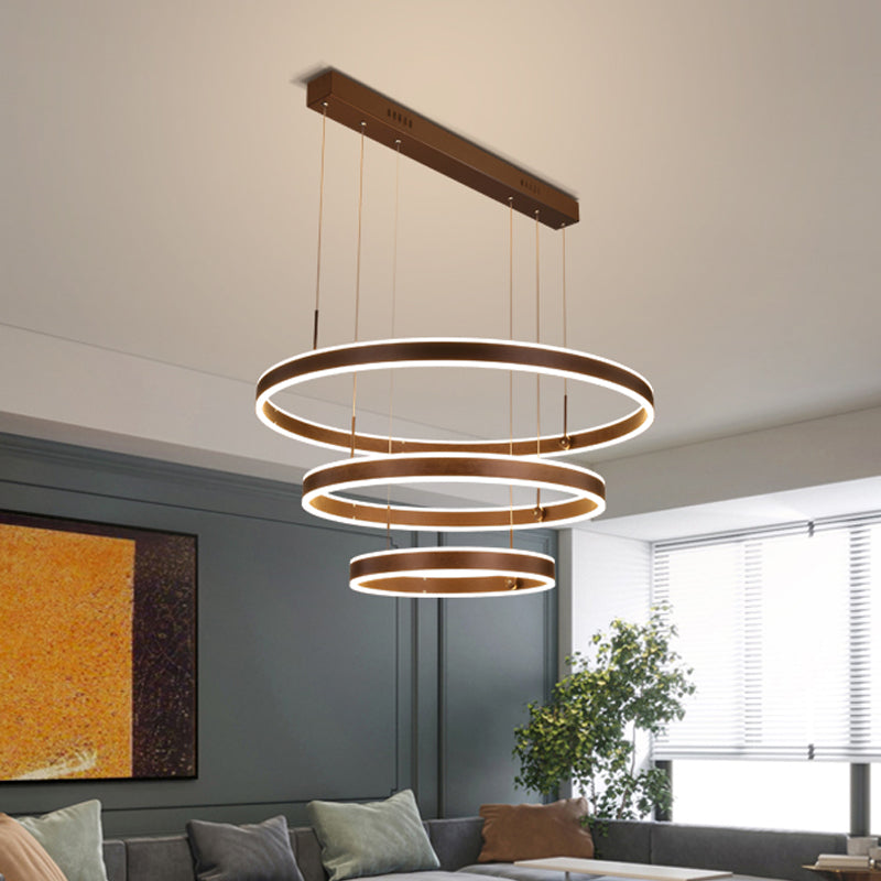 2/3 Tiered Coffee Acrylic Led Chandelier Pendant - Stylish Hanging Lamp For Parlor