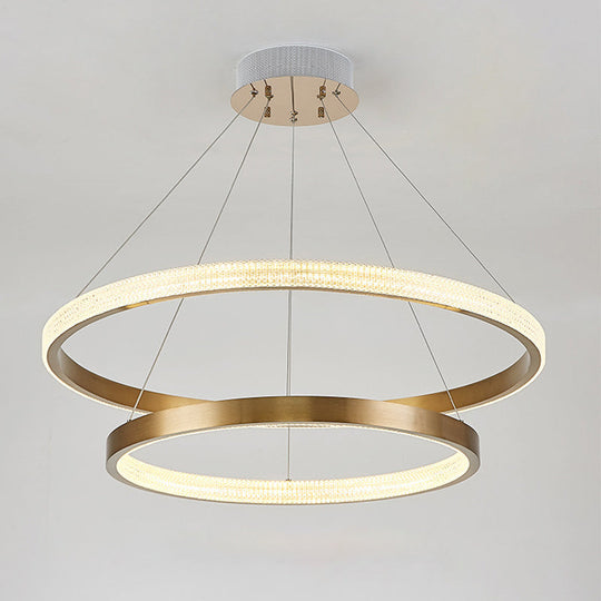 Postmodern Aluminum LED Chandelier with Gold Finish - 2/3 Tiered Hoop Pendant Light