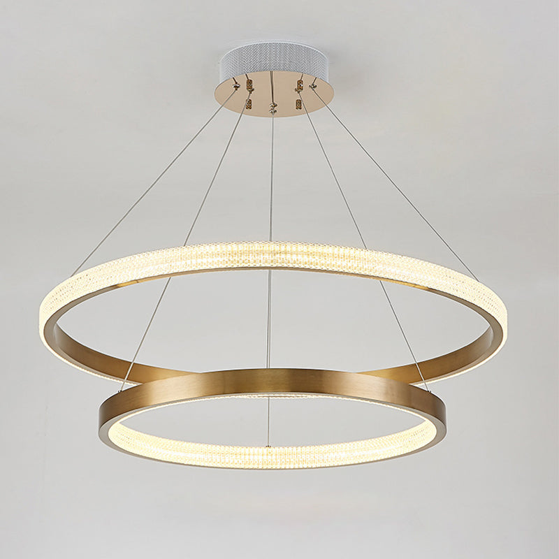 Postmodern Gold Finish Led Chandelier With Aluminum 2/3 Tiered Hoop Design / 2 Tiers