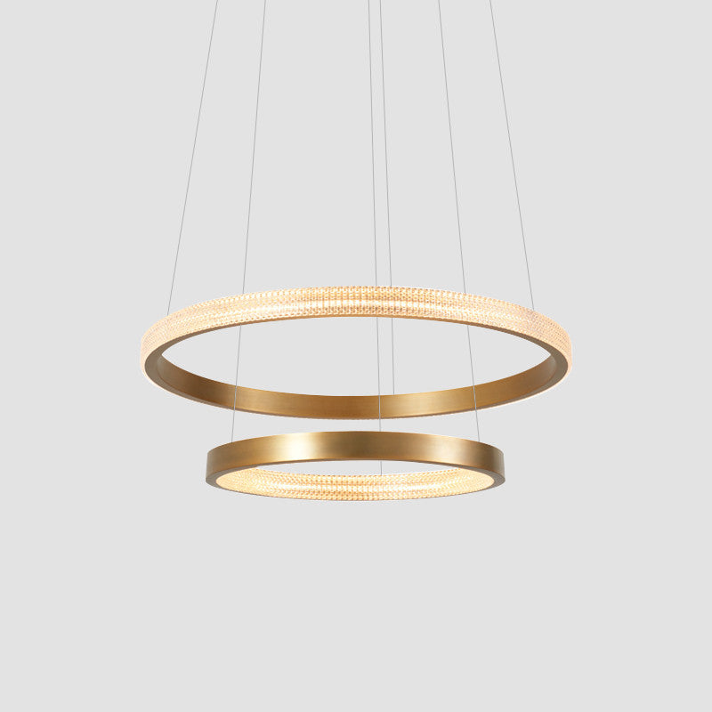 Postmodern Gold Finish Led Chandelier With Aluminum 2/3 Tiered Hoop Design