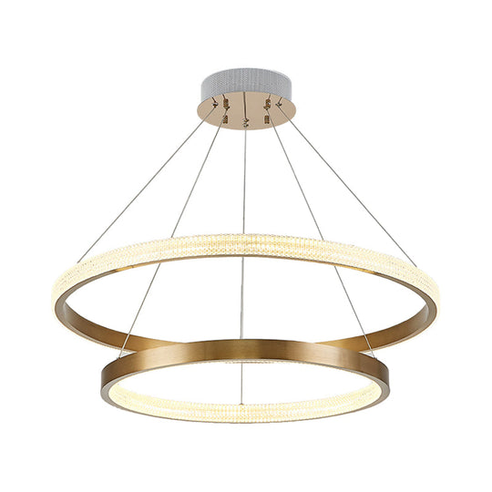 Postmodern Aluminum LED Chandelier with Gold Finish - 2/3 Tiered Hoop Pendant Light