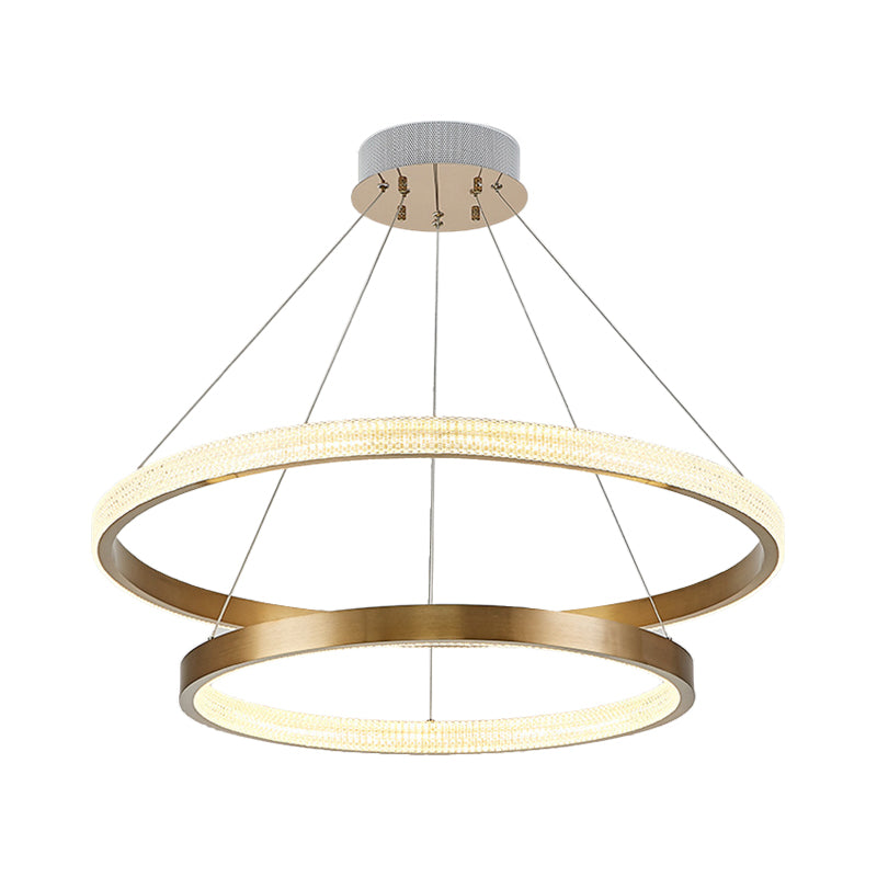 Postmodern Gold Finish Led Chandelier With Aluminum 2/3 Tiered Hoop Design