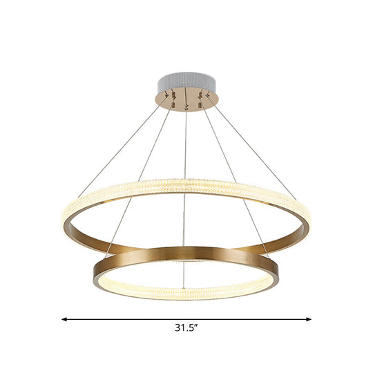 Postmodern Gold Finish Led Chandelier With Aluminum 2/3 Tiered Hoop Design