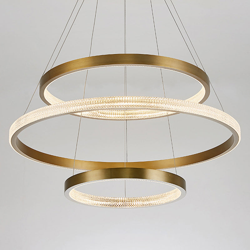 Postmodern Aluminum LED Chandelier with Gold Finish - 2/3 Tiered Hoop Pendant Light