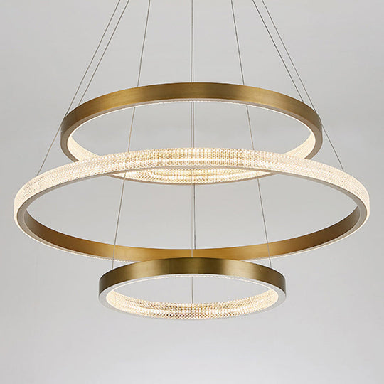 Postmodern Gold Finish Led Chandelier With Aluminum 2/3 Tiered Hoop Design / 3 Tiers