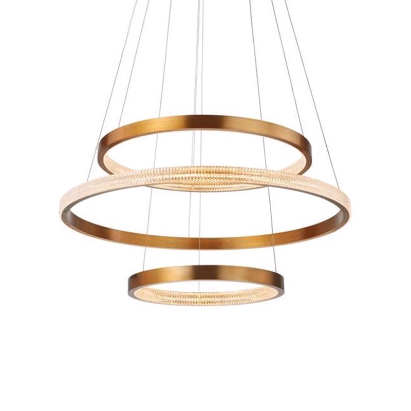 Postmodern Gold Finish Led Chandelier With Aluminum 2/3 Tiered Hoop Design