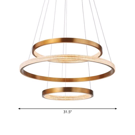 Postmodern Gold Finish Led Chandelier With Aluminum 2/3 Tiered Hoop Design