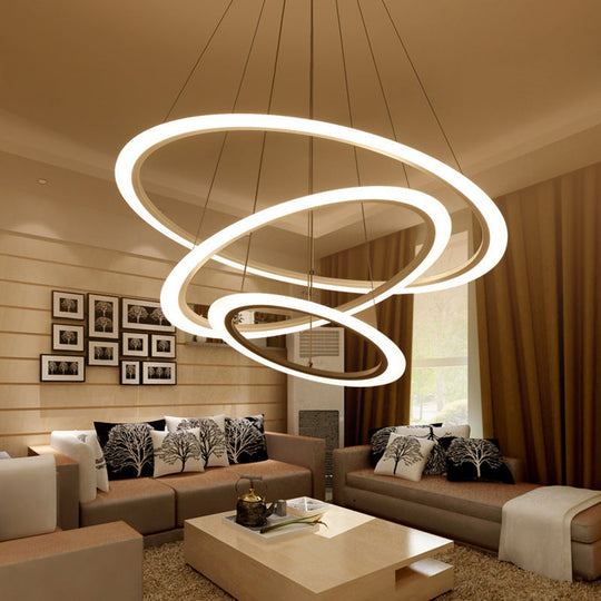 Minimalist Acrylic White Led Pendant Chandelier - Circular 2/3/4-Tier Ceiling Hang Light For Dining