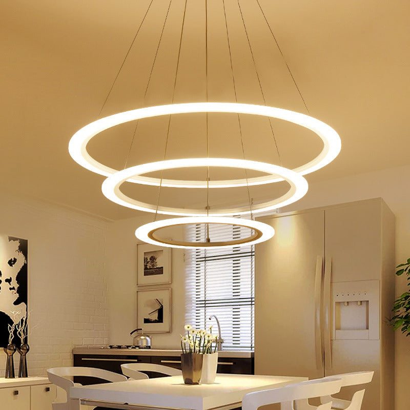 Multi Tier 2-3-4 Pendant Chandelier Acrylic White LED Ceiling Hang Light for Dining Room