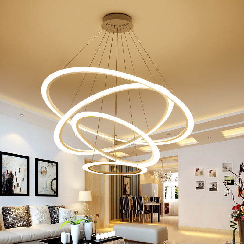 Multi Tier 2-3-4 Pendant Chandelier Acrylic White LED Ceiling Hang Light for Dining Room