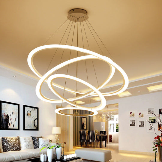 Multi Tier 2-3-4 Pendant Chandelier Acrylic White LED Ceiling Hang Light for Dining Room