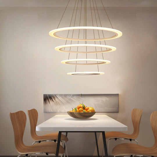 Multi Tier 2-3-4 Pendant Chandelier Acrylic White LED Ceiling Hang Light for Dining Room