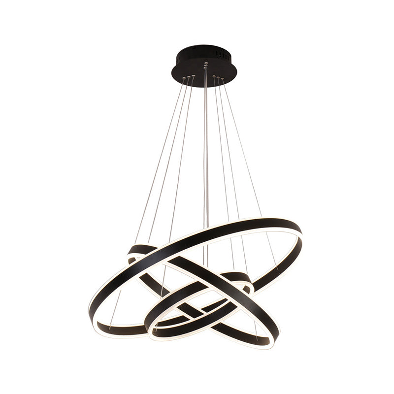 Modern LED Hoop Hanging Chandelier, 2/3-Tier, Aluminum, Black