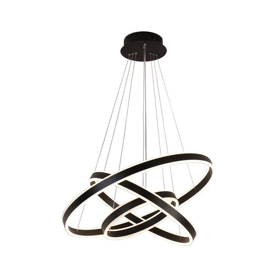 Modern Aluminum Led Pendant Chandelier For Bedroom Ceiling - 2/3-Tier Hoop Design In Black