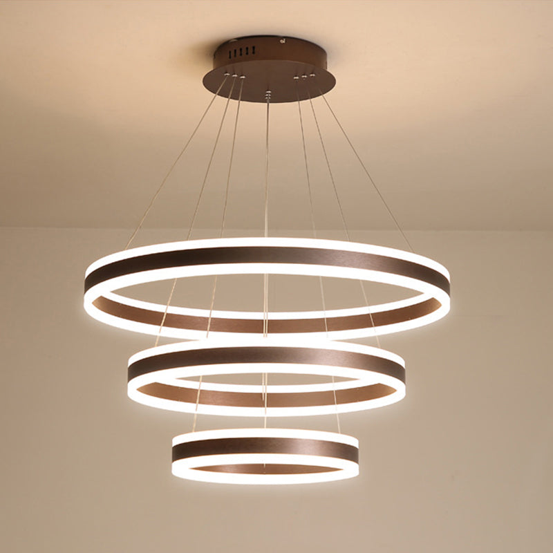 2/3 Tiered LED Chandelier: Acrylic Circle Ceiling Lamp - Coffee