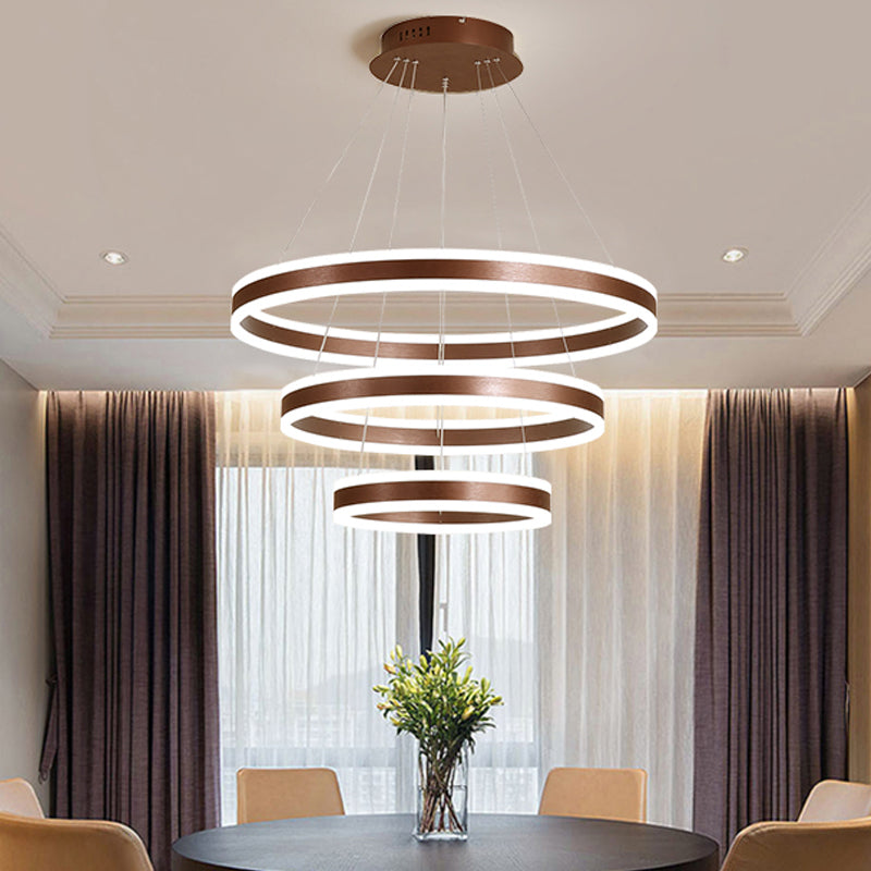 2/3 Tiered LED Chandelier: Acrylic Circle Ceiling Lamp - Coffee