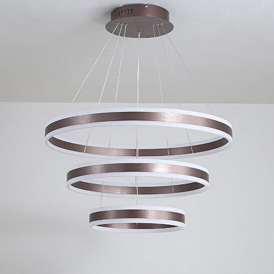 2/3 Tiered LED Chandelier: Acrylic Circle Ceiling Lamp - Coffee