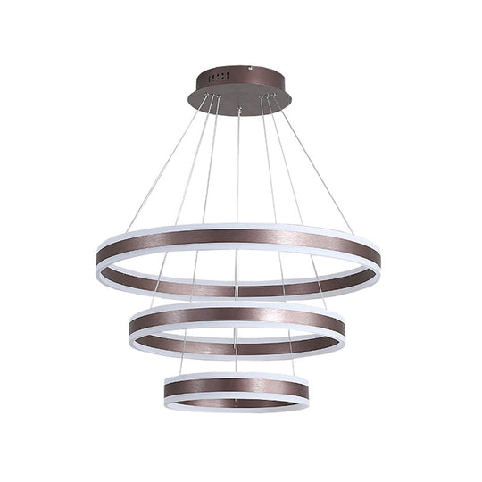 2/3 Tiered LED Chandelier: Acrylic Circle Ceiling Lamp - Coffee