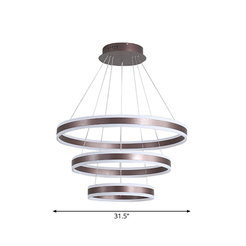 2/3 Tiered LED Chandelier: Acrylic Circle Ceiling Lamp - Coffee