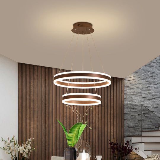 2/3 Tiered LED Chandelier: Acrylic Circle Ceiling Lamp - Coffee