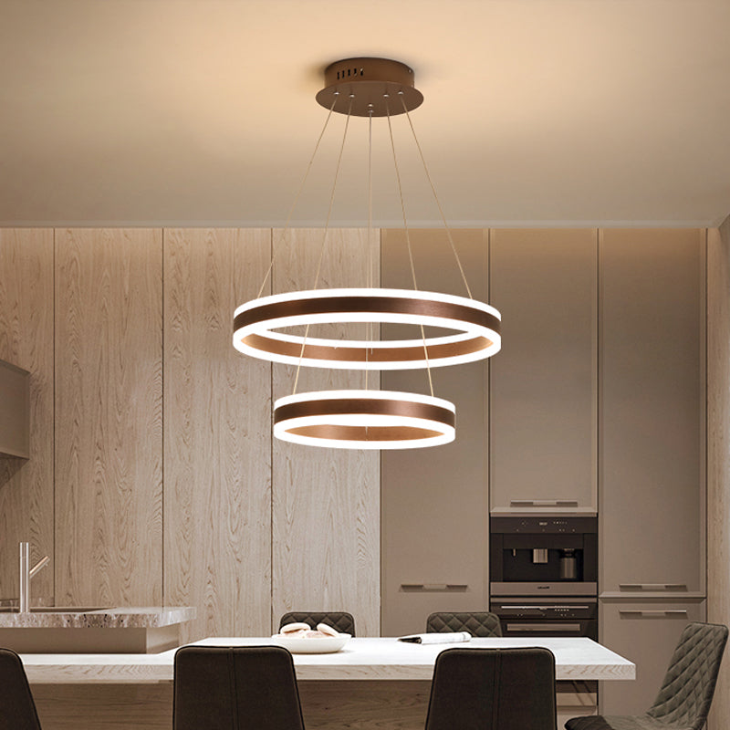 2/3 Tiered LED Chandelier: Acrylic Circle Ceiling Lamp - Coffee