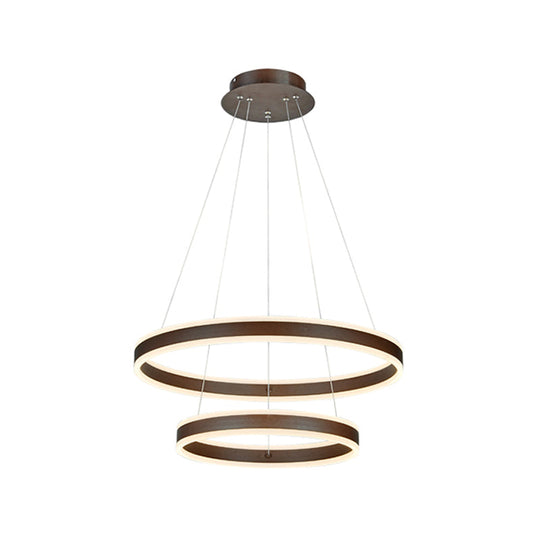 2/3 Tiered LED Chandelier: Acrylic Circle Ceiling Lamp - Coffee