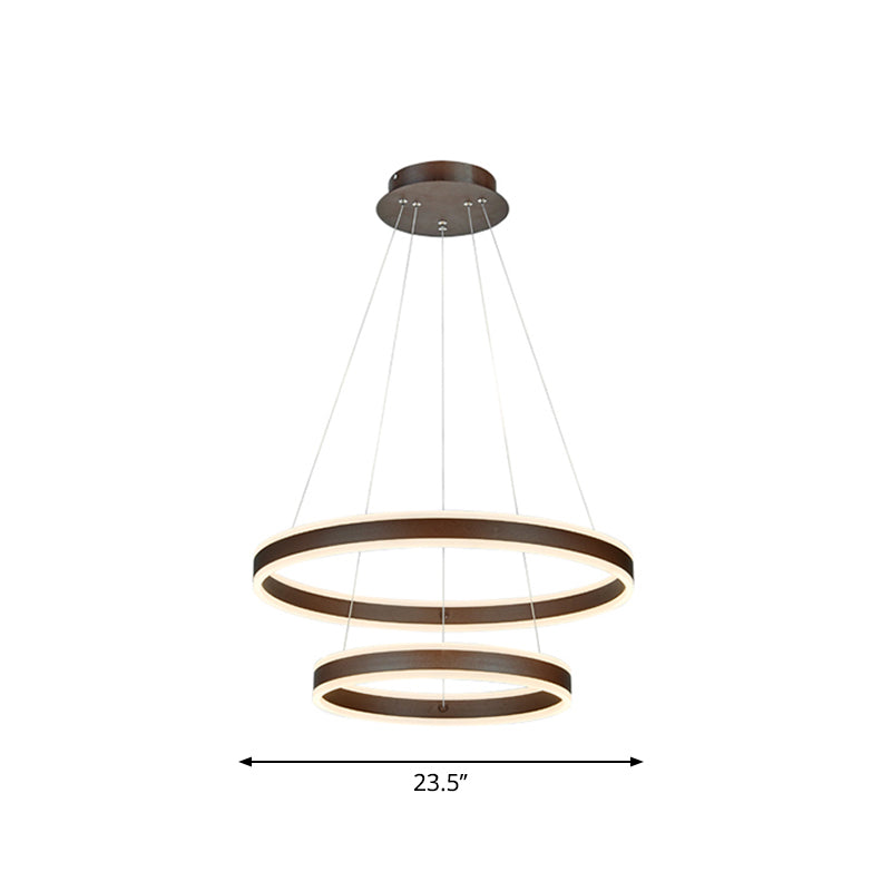 2/3 Tiered LED Chandelier: Acrylic Circle Ceiling Lamp - Coffee