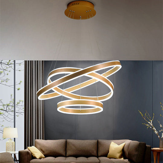 3-Tier Led Circle Chandelier With Acrylic Shade In Minimalistic Black/Gold/Coffee Gold