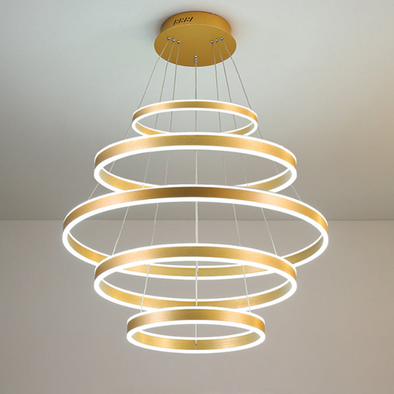 Modern LED Ceiling Pendant Light - Black/Gold/Coffee 3 Tiered Circle Chandelier with Acrylic Shade