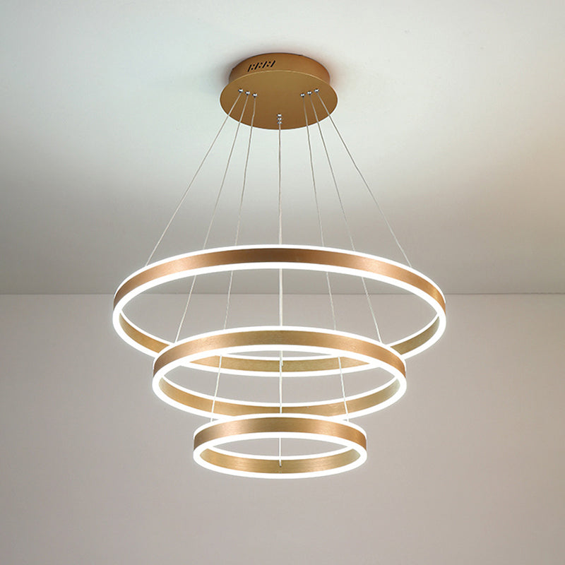 Modern LED Ceiling Pendant Light - Black/Gold/Coffee 3 Tiered Circle Chandelier with Acrylic Shade