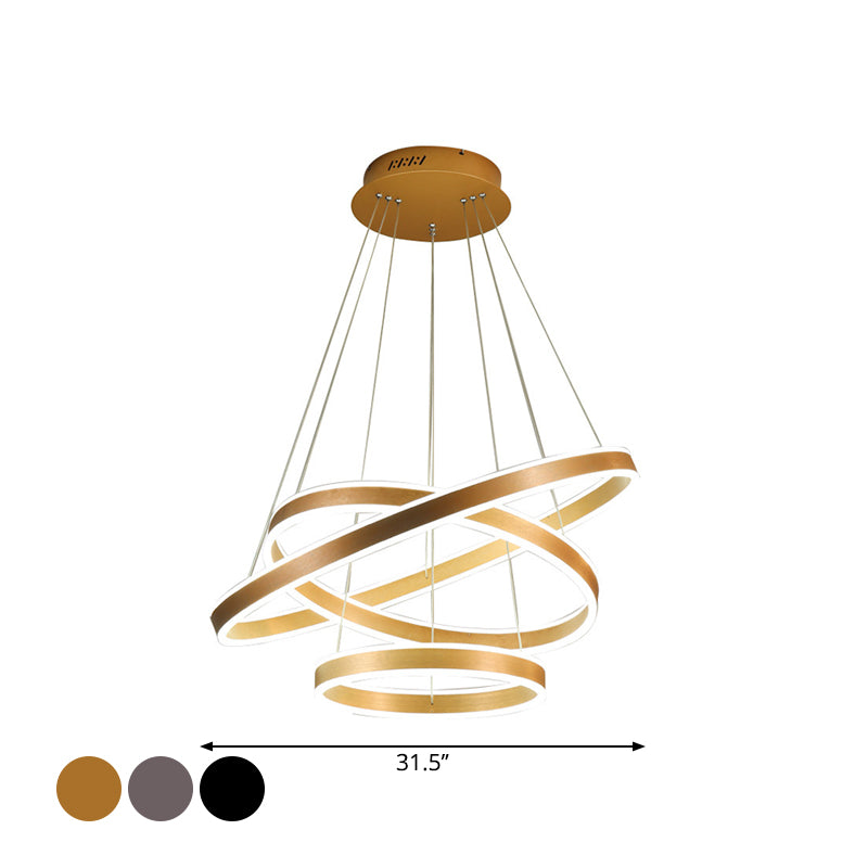 3-Tier Led Circle Chandelier With Acrylic Shade In Minimalistic Black/Gold/Coffee