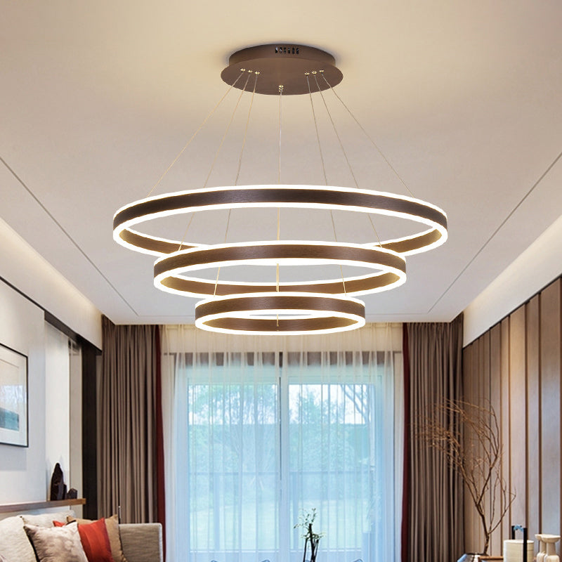 Modern LED Ceiling Pendant Light - Black/Gold/Coffee 3 Tiered Circle Chandelier with Acrylic Shade