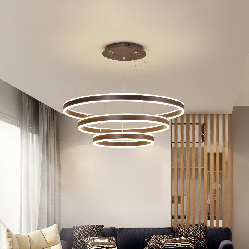 Modern LED Ceiling Pendant Light - Black/Gold/Coffee 3 Tiered Circle Chandelier with Acrylic Shade