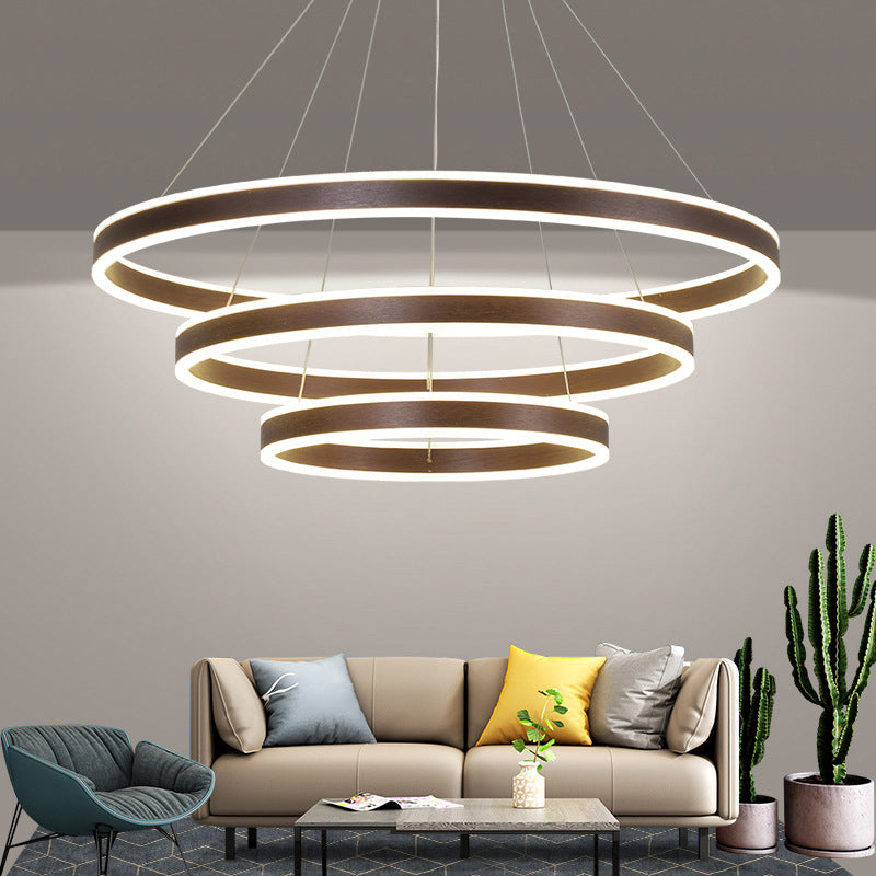 3-Tier Led Circle Chandelier With Acrylic Shade In Minimalistic Black/Gold/Coffee