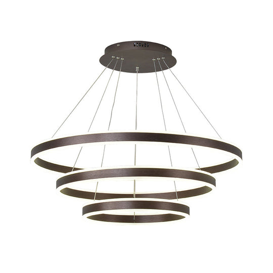 3-Tier Led Circle Chandelier With Acrylic Shade In Minimalistic Black/Gold/Coffee