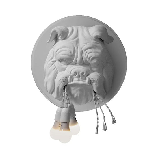 Artistic Bulldog Head Wall Lamp - White/Black 3 Resin Heads Bathroom Mount White