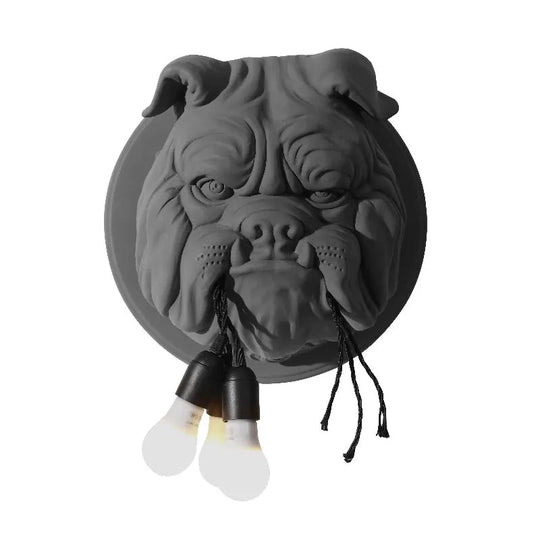 Artistic Bulldog Head Wall Lamp - White/Black 3 Resin Heads Bathroom Mount Black