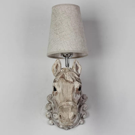 Art Deco Horse Head Wall Sconce 1-Light Restaurant Mounted Light - Brown Resin With Cone Shade