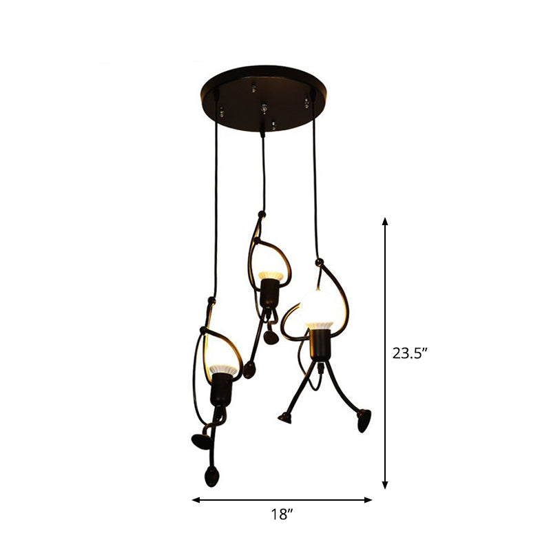 Serena - Small Small Man Hanging Ceiling Light Artistic Metallic 1/3-Head Bedroom Pendant in Black