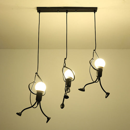 Serena - Small Small Man Hanging Ceiling Light Artistic Metallic 1/3-Head Bedroom Pendant in Black