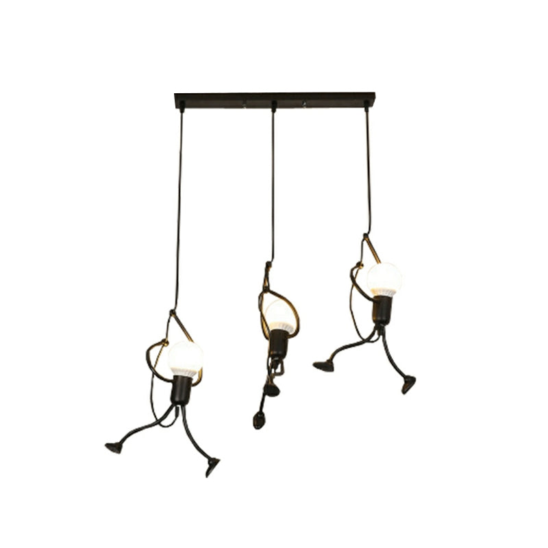 Serena - Small Small Man Hanging Ceiling Light Artistic Metallic 1/3-Head Bedroom Pendant in Black