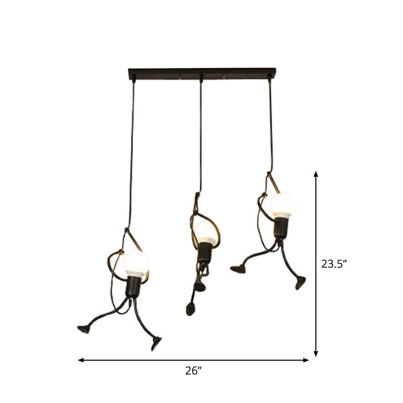 Serena - Small Small Man Hanging Ceiling Light Artistic Metallic 1/3-Head Bedroom Pendant in Black