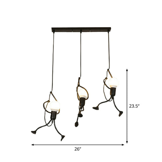 Serena - Small Small Man Hanging Ceiling Light Artistic Metallic 1/3-Head Bedroom Pendant in Black