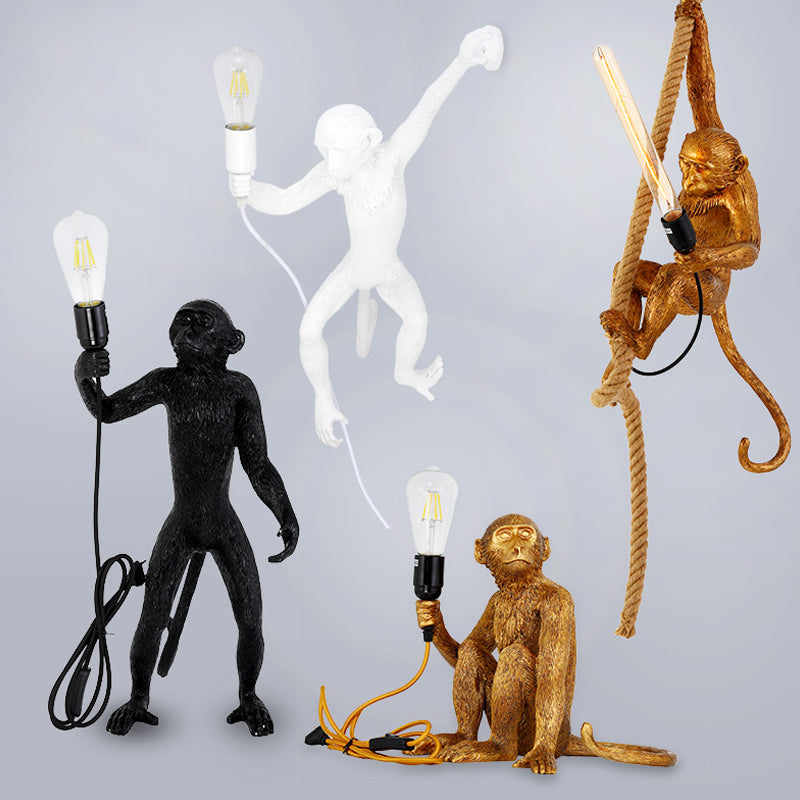 Art Deco Monkey Pendant Light: Resin Gold 1-Bulb Ceiling Fixture For Living Room